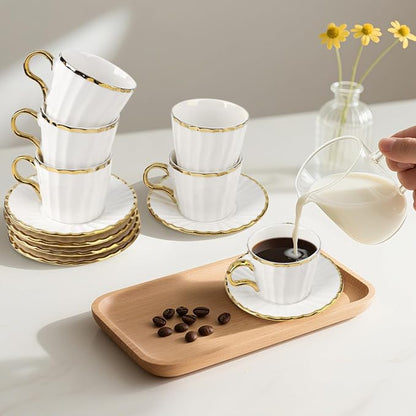 Espresso Cups with Saucers, 3.5 oz Turkish Coffee Cup With Gold Trim, Ceramic - Image 5