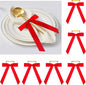 Riceshoot Velvet Bow Napkin Rings Bows with Gold Semicircle Metal Napkin Ring Velvet Bow Holder for Wine Bottles Table Settings Candlestick Wedding Valentine's Day Dinner(Red,6 Pcs)