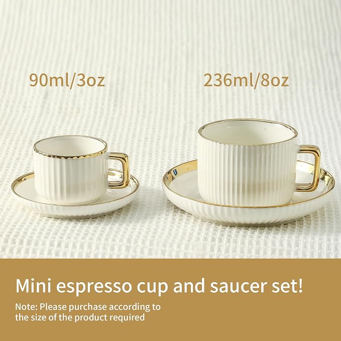 LETAOTAO Espresso Cups Set of 4, 3oz Espresso Cups and Saucers | Ceramic Coffee - Image 3