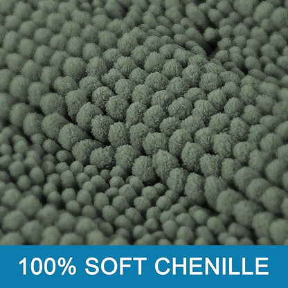 H.VERSAILTEX Bath Mats for Bathroom Non Slip Extra Thick Chenille Striped Bath Rug 24" x 36" Absorbent Non Skid Fluffy Soft Shaggy Rugs Washable Dry Fast Plush Mats for Indoor, Bath Room - Green Bay