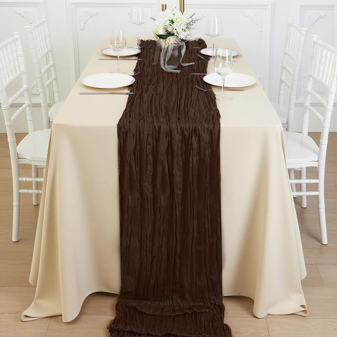 8 Pack Brown Cheesecloth Table Runner 120 Inch Boho Wedding Decor | Cheesecloth - Image 4