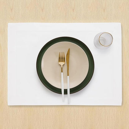 Solino Home Linen White Placemats Set of 4 - 100% Pure Linen Placemats 14 x 19 Inch for Winter, Valentines, Spring, Easter - Fete