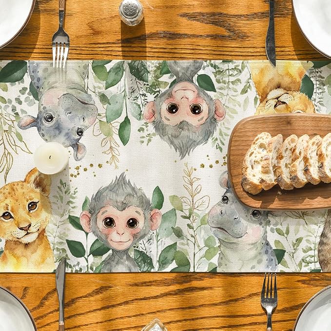 Artoid Mode Animals Elephant Giraffe BabyShower Table Runner, Seasonal Spring - Image 6