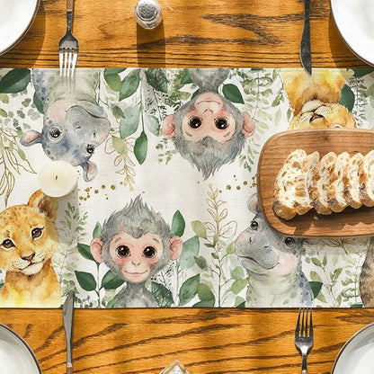 Artoid Mode Animals Elephant Giraffe BabyShower Table Runner, Seasonal Spring - Image 6