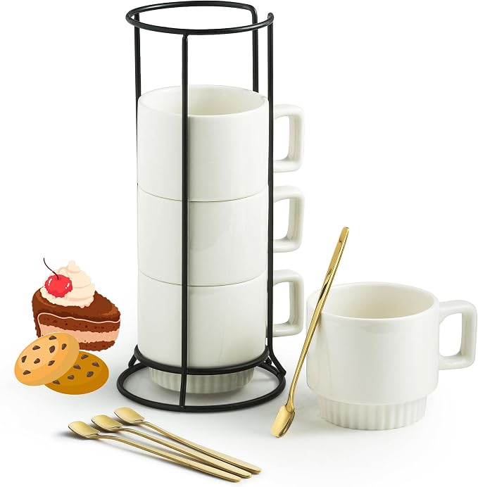 Miamolo Coffee Mugs Set of 4, Stackable Coffee Cups by Miamolo
