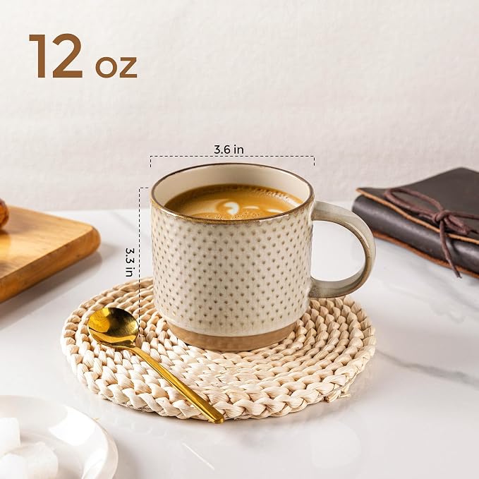 GBhome 12 OZ Stackable Coffee Mugs Set of 6, Ceramic Blue Coffee Cups Set | 3 - Image 2