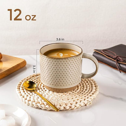 GBhome 12 OZ Stackable Coffee Mugs Set of 6, Ceramic Blue Coffee Cups Set | 3 - Image 2