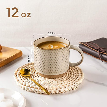 GBhome 12 OZ Stackable Coffee Mugs Set of 4, Ceramic Coffee Cups Set | 4 - Image 3