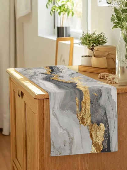 Grey Ombre Marble Table Runners 120 Inches Long, Abstract Art Kitchen Dining - Image 7
