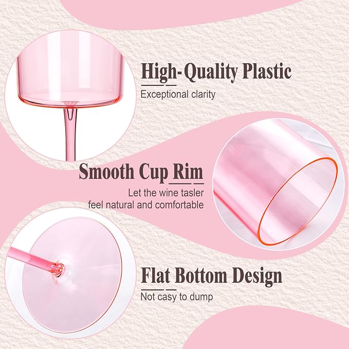 Ciaell 12 Pack Pink Plastic Wine Glasses - Image 3