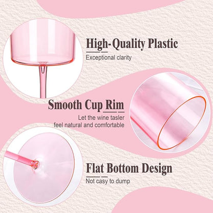 Ciaell 12 Pack Pink Plastic Wine Glasses - Image 3