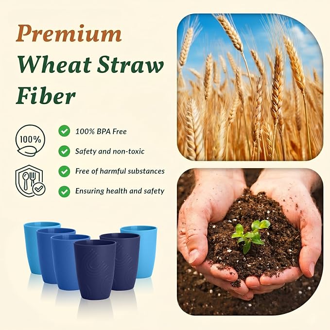 Homienly Cup Sets for Kitchen 12oz Wheat Straw Cups Unbreakable Drinking Cups - Image 4