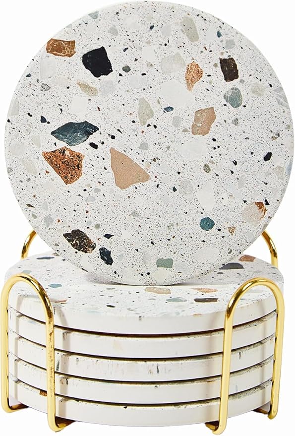 Terrazzo Coasters Set of 6, Colorful Boho Absorbent Ceramic Coasters | Speckled by ilohaus
