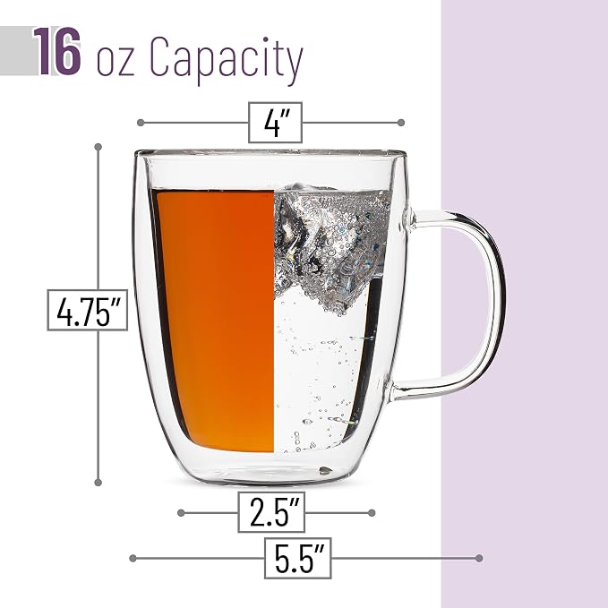 BTaT- Double Walled Glass Coffee Mugs, 16 oz, Glass Coffee Cups - Image 3