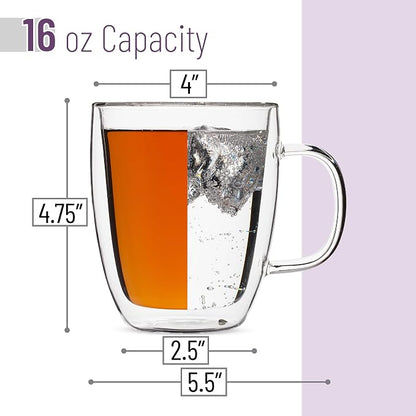 BTaT- Double Walled Glass Coffee Mugs, 16 oz, Glass Coffee Cups - Image 3