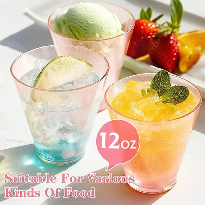 Glowserve 200 Pack 12 oz Pink Disposable Plastic Cups Cocktail Glasses | Cold - Image 4