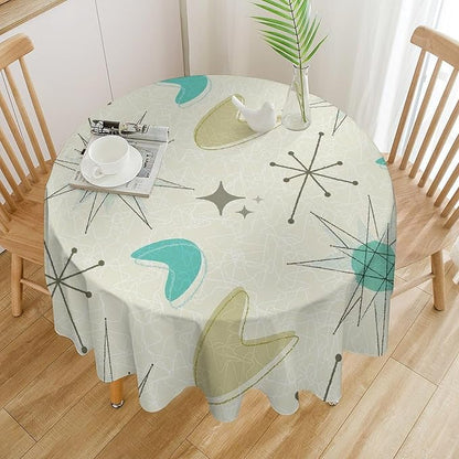 Mid Century Round Tablecloth, Modern Atomic Abstract Geometric Pattern Tablecloth for Home Party Dining Room Kitchen Decorm 60Inch(152cm)
