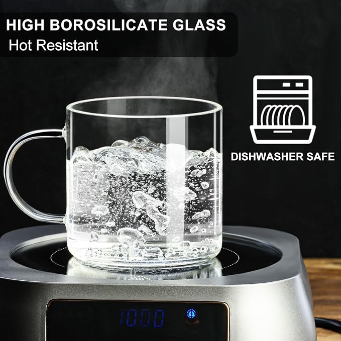 PARACITY Glass Mug Set of 2, 14.2 fl oz Clear Coffee Cups - Image 3