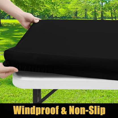 Smiry Rectangle Table Cloth, Waterproof Elastic Fitted Tablecloths for 6 Foot Tables, Washable Polyester Table Cover for Picnic, Camping, Outdoor (Black, 30"x72")