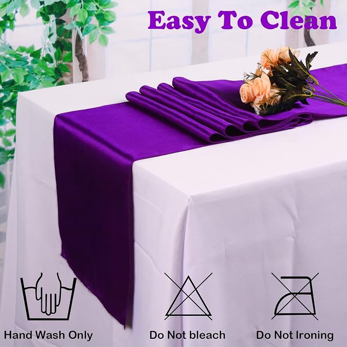 10 Pack Satin Table Runner Purple Satin Bright and Smooth Silk Table Runner | - Image 3