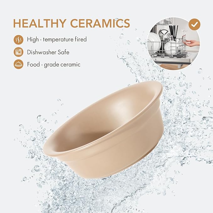 Ceramic 8.7inch Dog Bowl for Large Dogs, Basic 4 Cup Food or 37oz Water Bowl for Replacement, Wide Opening Rounded Edge(Single Bowls, Oat Beige)