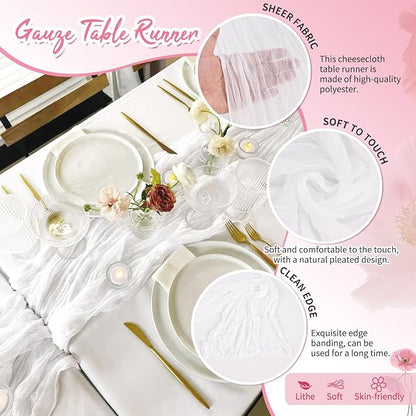 Showgeous 4 Pack White Cheesecloth Table Runner, 17 x 108 Inches | Boho - Image 3
