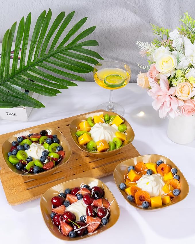 bUCLA 50Pack Gold Plastic Serving Bowls - 16oz Disposable Serving Bowls - Image 3