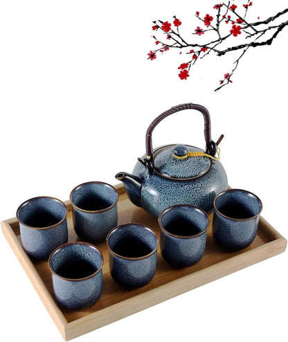 DUJUST Japanese Tea Set for 6, Kiln Altered Glaze Porcelain Tea Set by DUJUST