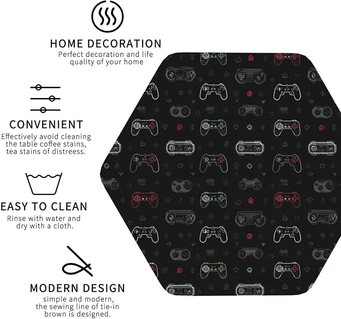 Retro Video Game for Leather Coasters Set of 4, Tabletop Protection Drink - Image 6
