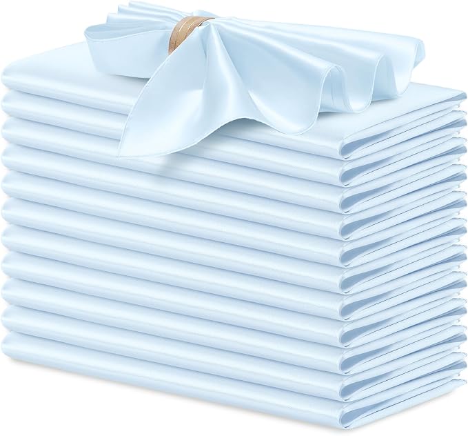 P Pothuiny 12 Pcs Light Blue Satin Napkins 17 x 17 in, Satin Cloth Napkins | by P+Pothuiny