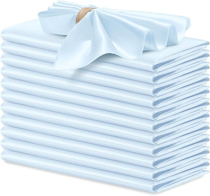 P Pothuiny 12 Pcs Light Blue Satin Napkins 17 x 17 in, Satin Cloth Napkins | by P+Pothuiny