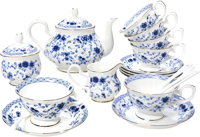 Bone China Tea Set, 21-Pieces Porcelain Tea Set by LEPOTOCLO