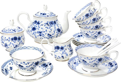 Bone China Tea Set, 21-Pieces Porcelain Tea Set by LEPOTOCLO