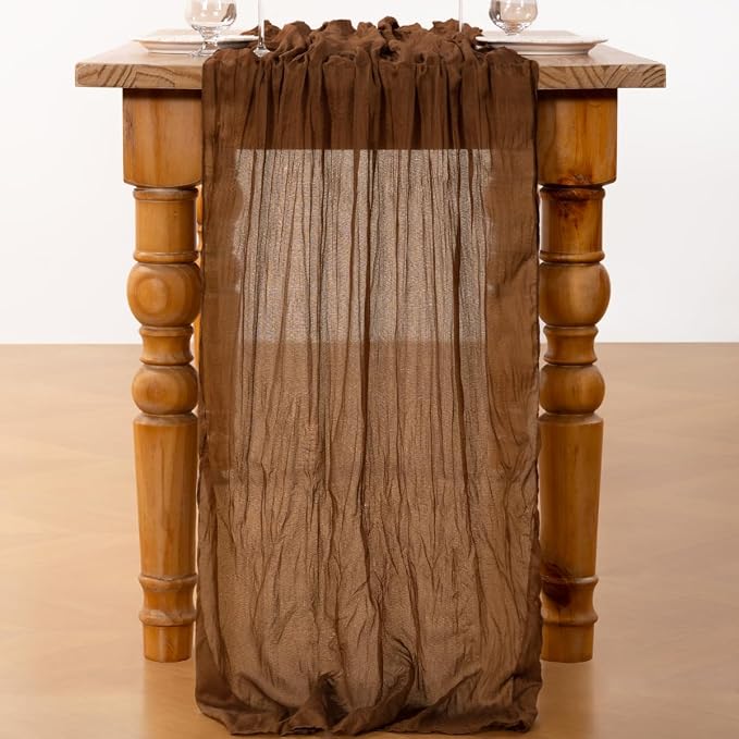 DeZerlor Brown Cheesecloth Table Runner 1 Pack Fall Runner | 120Inch Gauze - Image 4