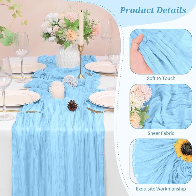 Pesonlook Cheesecloth Table Runner Light Blue, 10 Pack 17.7x108 inch, Long | - Image 3