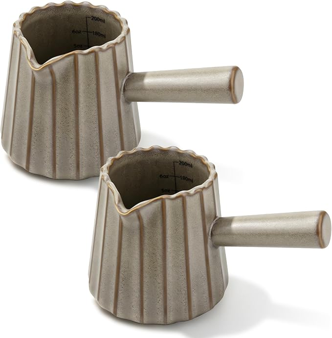 2 Pack Ceramic Espresso Cups, 6oz Dark Brown Espresso Shot Glasses, V-Shaped by Cfyosnk