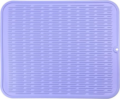 Silicone Dish Drying Mat for Multiple Usage,Easy clean,Eco-friendly,Heat-resistant Silicone Mat for Kitchen Counter or Sink,Refrigerator or Drawer Liner Light Purple XL 18 inches x 16 inches