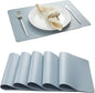DOLOPL Faux Leather Placemats Set of 6, Wipeable Anti Slip Dining Place Mats for for Kitchen Dining Room Table Decorations, Dusty Blue Heat Resistant Table Place Mats for Indoor & Outdoor Use