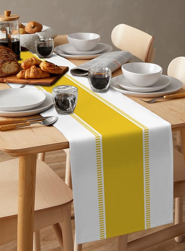 Yellow Table Runners 108 inches Long, Modern Stripes Table Runner Farmhouse - Image 6