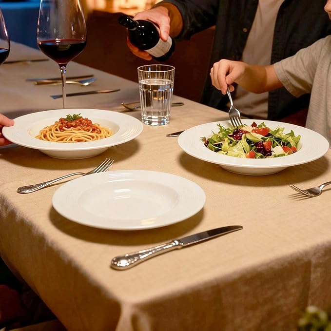 Soup bowl rim Plate Set of 4, 9.1 inch Ceramic Rimmed Pasta Plates, - Image 4