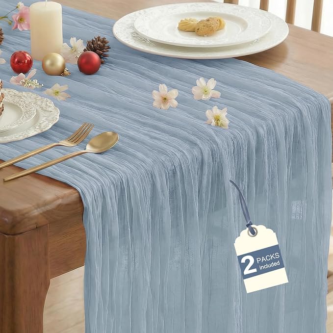 IVAPUPU Dusty Blue Table Runner 120 Inches by IVAPUPU