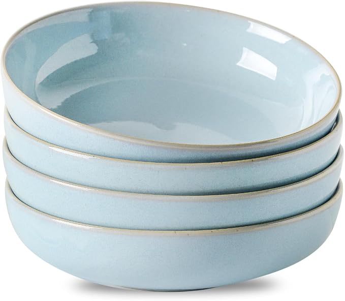 Ceramic Patsa Bowls, 34 oz Salad bowl Set of 4, Stoneware Serving Bowl by Tikooere