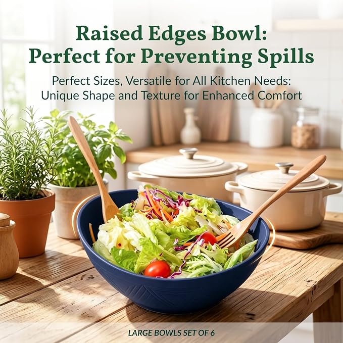 Wheat Straw Bowls, 9.6 inch Salad Bowls, Large Serving Dishes - Image 7