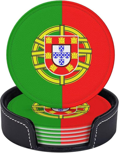 6 Pack Portugal Flag Leather Coaster by GTEVUTS