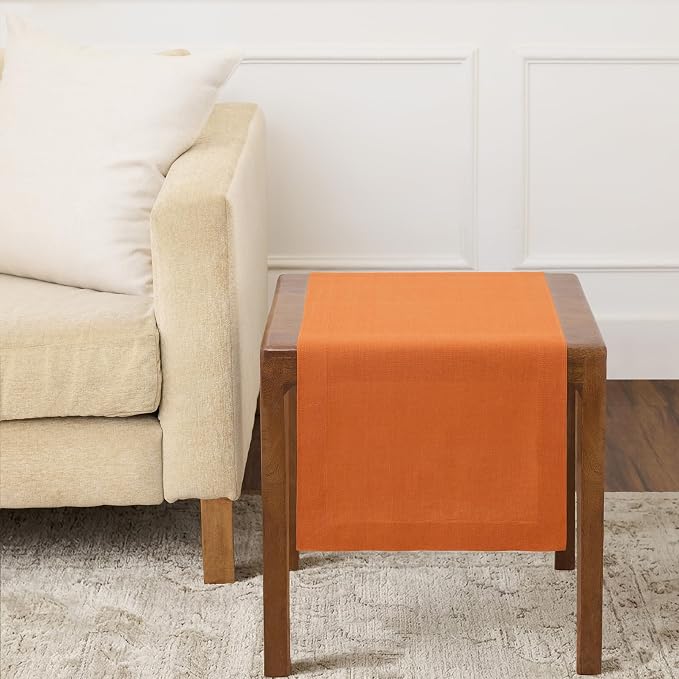 Solino Home 100% Pure Linen Dining Table Runner Orange, Fete 14 x 36 in | Table by SolinoHome