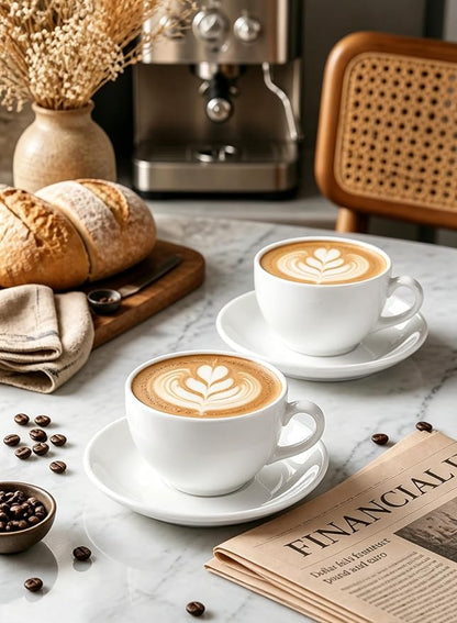 Porcelain Coffee Cups Set with Saucer, 6 Ounce, - Image 8