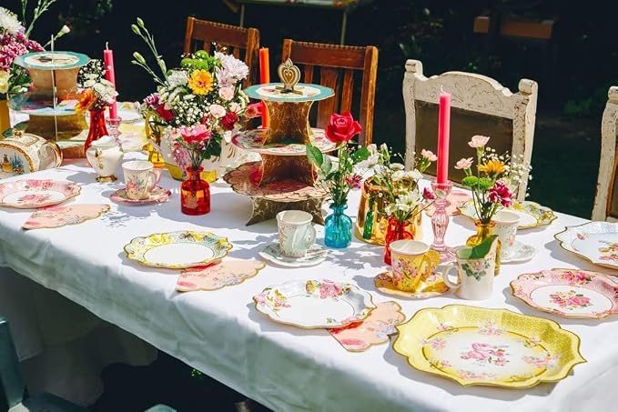 Talking Tables 24 x 7 oz Vintage Floral Paper Tea Cups & Saucer Set, Disposable - Image 3