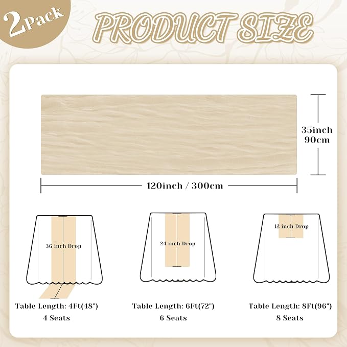 2 Pack Cheesecloth Table Runner, 120 Inch Beige Table Runner - Image 4