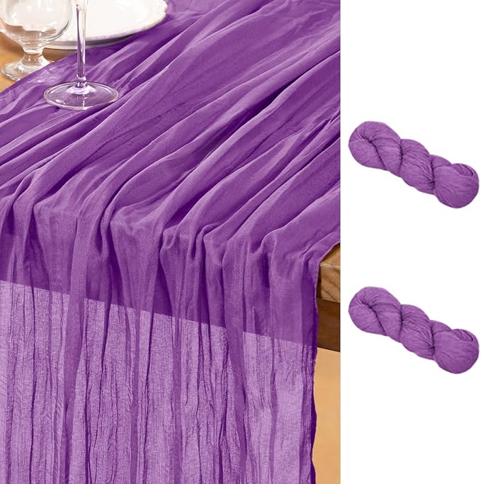 DeZerlor Dark Purple Cheesecloth Table Runners 2 Pack Fall Runners | 120Inch by DeZerlor