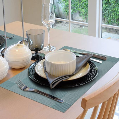 Winknowl Placemats for Dining Table Set of 8 Waterproof, Woven Place Mats for Kitchen Table Vinyl Heat Insulation Stain Resistant Placemats (Sky Blue)